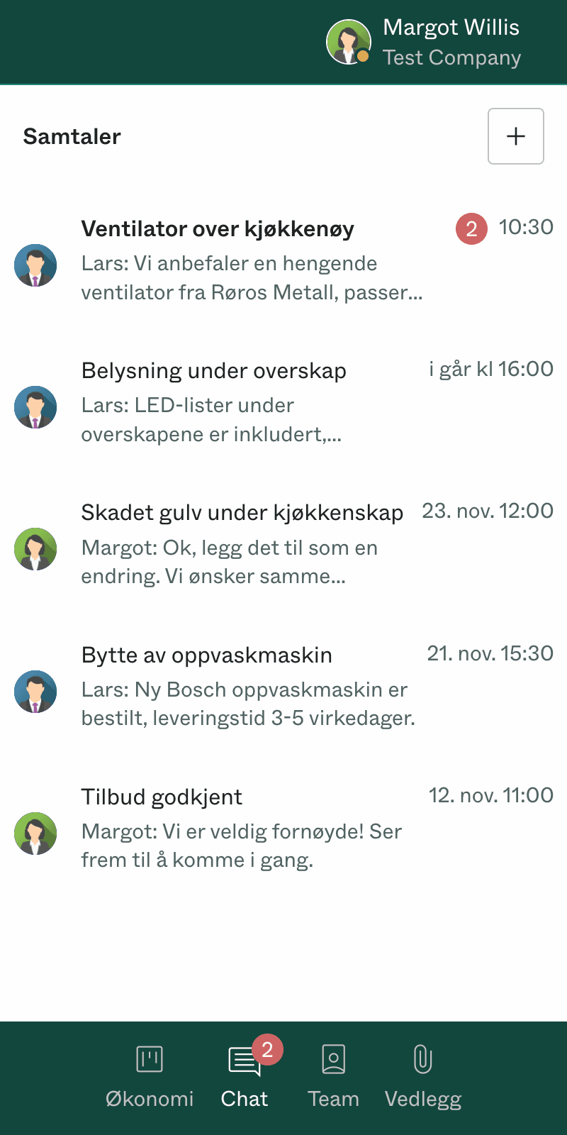 Kunddialog i Dealight med event- och resedetaljer